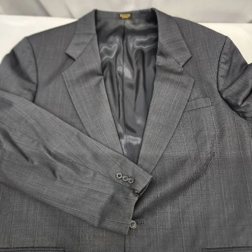 Oscar de la Renta Gray Plaid Wool Sport Coat Blazer Mens 44L Two Button